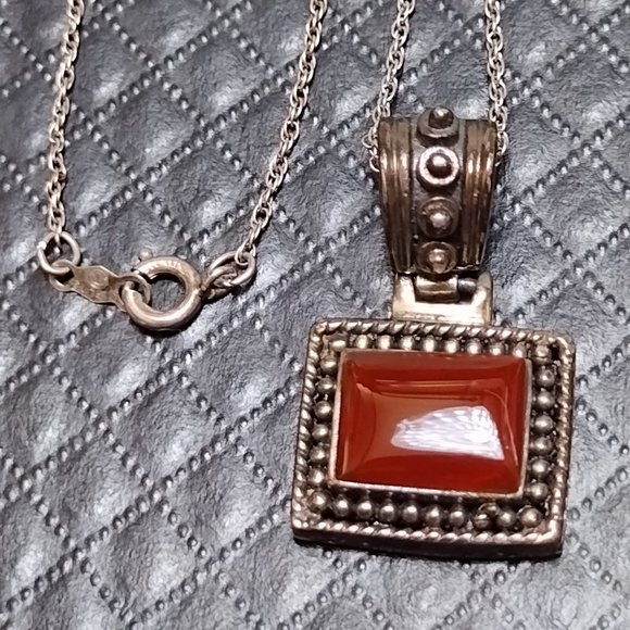 Sterling Silver Carnelian Pendant Necklace - Picture 1 of 3